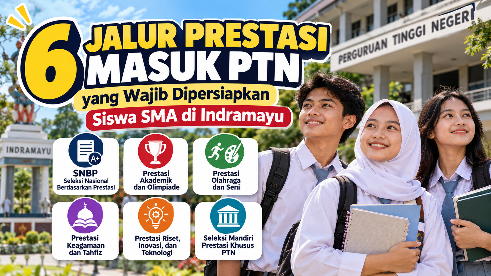 Ilustrasi siswa SMA di Indramayu mempersiapkan jalur prestasi masuk perguruan tinggi negeri melalui SNBP dan seleksi mandiri.